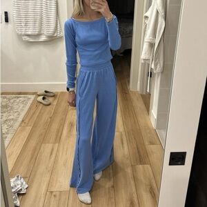 NWT Free People Go To Long Sleeve Set in Riviera Blue / Pool Blue